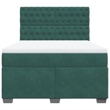 vidaXL Κρεβάτι Boxspring με Στρώμα Σκούρο Πράσινο 160x200εκ. Βελούδινο