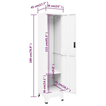 vidaXL Φοριαμός Λευκός 38x45x180cm Ατσάλινος 1 τεμ.