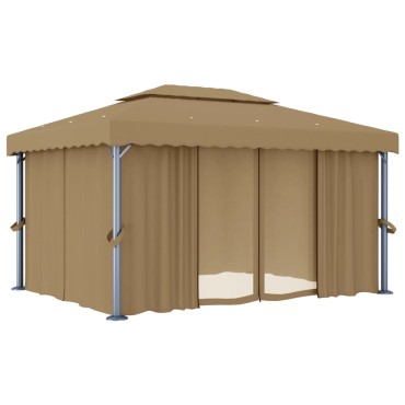 vidaXL Κιόσκι με Κουρτίνα Taupe 4 x 3 μ. Αλουμινίου