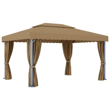 vidaXL Κιόσκι με Κουρτίνα Taupe 4 x 3 μ. Αλουμινίου