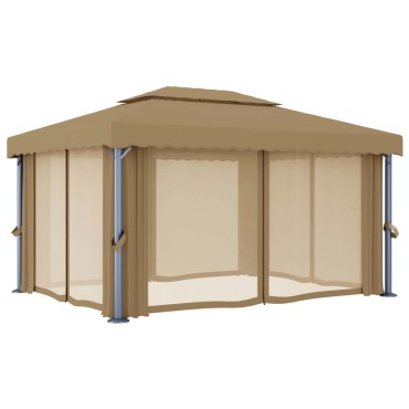 vidaXL Κιόσκι με Κουρτίνα Taupe 4 x 3 μ. Αλουμινίου