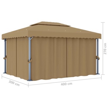 vidaXL Κιόσκι με Κουρτίνα Taupe 4 x 3 μ. Αλουμινίου