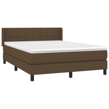 vidaXL Κρεβάτι Boxspring με Στρώμα Σκούρο Καφέ 140x190 εκ. Υφασμάτινο