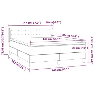 vidaXL Κρεβάτι Boxspring με Στρώμα Σκούρο Καφέ 140x190 εκ. Υφασμάτινο