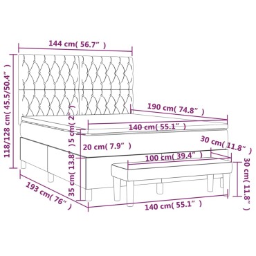 vidaXL Κρεβάτι Boxspring με Στρώμα Σκούρο Πράσινο 140x190εκ. Βελούδινο