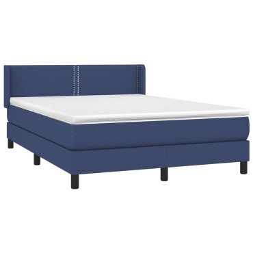 vidaXL Κρεβάτι Boxspring με Στρώμα Μπλε 140x190 εκ. Υφασμάτινο