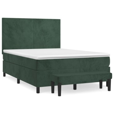 vidaXL Κρεβάτι Boxspring με Στρώμα Σκούρο Πράσινο 140x190cm Βελούδινο 1 τεμ. - Μονό