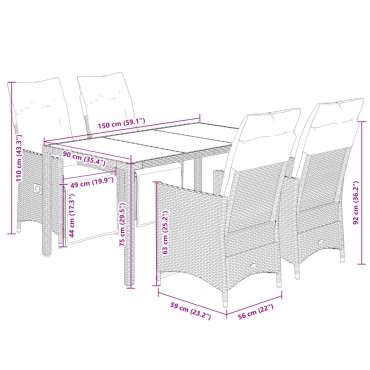 vidaXL Σετ Επίπλων Bistro Κήπου 5 τεμ. Μπεζ Συνθετ. Ρατάν με Μαξιλάρια 49x50,5cm