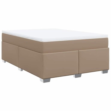 vidaXL Κρεβάτι Boxspring με Στρώμα Καπουτσίνο 140x190εκ.από Συνθ.Δέρμα