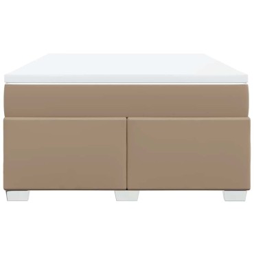 vidaXL Κρεβάτι Boxspring με Στρώμα Καπουτσίνο 140x190εκ.από Συνθ.Δέρμα
