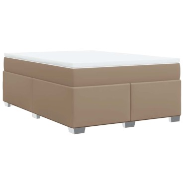 vidaXL Κρεβάτι Boxspring με Στρώμα Καπουτσίνο 140x190εκ.από Συνθ.Δέρμα