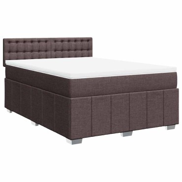vidaXL Κρεβάτι Boxspring με Στρώμα Σκούρο Καφέ 140x190 εκ. Υφασμάτινο