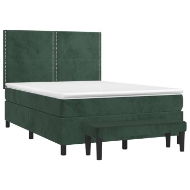 vidaXL Κρεβάτι Boxspring με Στρώμα Σκούρο Πράσινο 140x200εκ. Βελούδινο