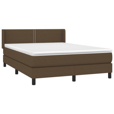 vidaXL Κρεβάτι Boxspring με Στρώμα Σκούρο Καφέ 140x190 εκ. Υφασμάτινο