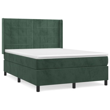 vidaXL Κρεβάτι Boxspring με Στρώμα Σκούρο Πράσινο 140x190cm Βελούδινο 1 τεμ. - Μονό