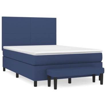 vidaXL Κρεβάτι Boxspring με Στρώμα Μπλε 140x190cm Υφασμάτινο 1 τεμ. - Μονό