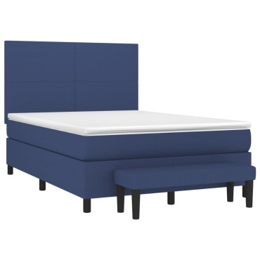 vidaXL Κρεβάτι Boxspring με Στρώμα Μπλε 140x190cm Υφασμάτινο 1 τεμ. - Διπλό