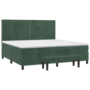 vidaXL Κρεβάτι Boxspring με Στρώμα Σκούρο Πράσινο 200x200εκ. Βελούδινο