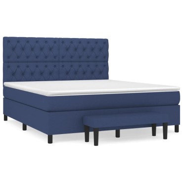 vidaXL Κρεβάτι Boxspring με Στρώμα Μπλε 160x200 εκ. Υφασμάτινο