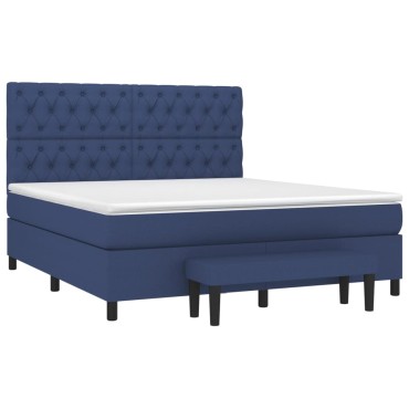 vidaXL Κρεβάτι Boxspring με Στρώμα Μπλε 160x200 εκ. Υφασμάτινο