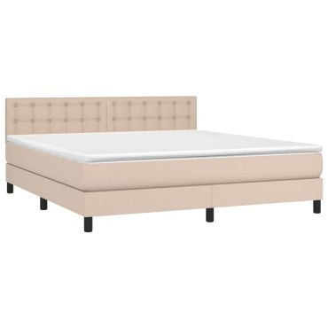 vidaXL Κρεβάτι Boxspring Στρώμα&LED Καπουτσίνο 180x200 εκ. Συνθ. Δέρμα