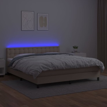 vidaXL Κρεβάτι Boxspring Στρώμα&LED Καπουτσίνο 180x200 εκ. Συνθ. Δέρμα
