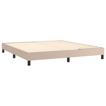 vidaXL Κρεβάτι Boxspring Στρώμα&LED Καπουτσίνο 180x200 εκ. Συνθ. Δέρμα