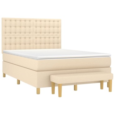 vidaXL Κρεβάτι Boxspring με Στρώμα Κρεμ 140x200 εκ. Υφασμάτινο