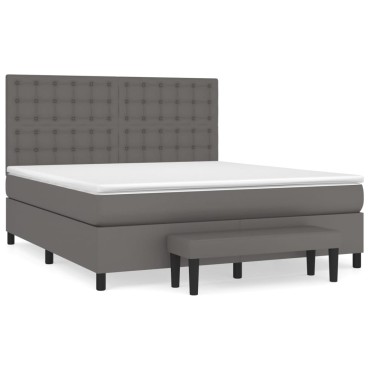 vidaXL Κρεβάτι Boxspring με Στρώμα Γκρι 180x200cm Συνθετικό Δέρμα 1 τεμ. - Διπλό