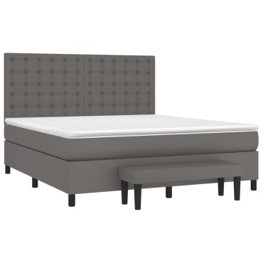 vidaXL Κρεβάτι Boxspring με Στρώμα Γκρι 180x200cm Συνθετικό Δέρμα 1 τεμ. - Διπλό