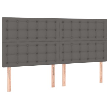 vidaXL Κρεβάτι Boxspring με Στρώμα Γκρι 180x200cm Συνθετικό Δέρμα 1 τεμ. - Διπλό