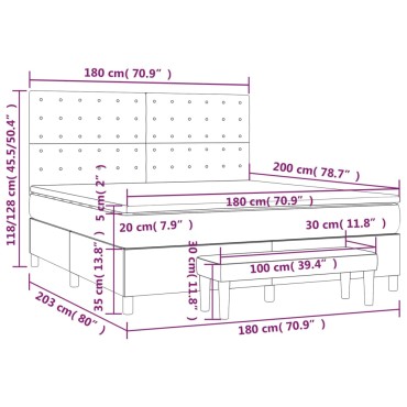 vidaXL Κρεβάτι Boxspring με Στρώμα Γκρι 180x200cm Συνθετικό Δέρμα 1 τεμ. - Διπλό