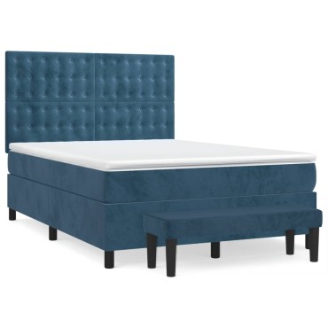 vidaXL Κρεβάτι Boxspring με Στρώμα Σκούρο Μπλε 140x190 εκ. Βελούδινο