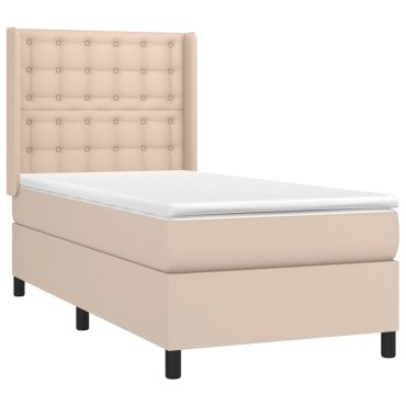 vidaXL Κρεβάτι Boxspring Στρώμα&LED Καπουτσίνο 90x190 εκ. Συνθ. Δέρμα