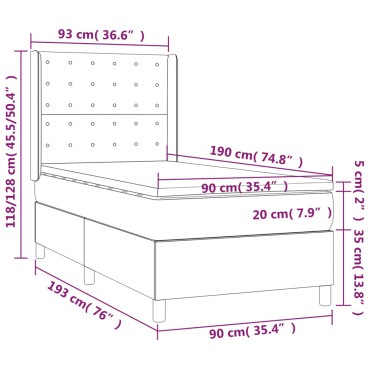 vidaXL Κρεβάτι Boxspring Στρώμα&LED Καπουτσίνο 90x190 εκ. Συνθ. Δέρμα