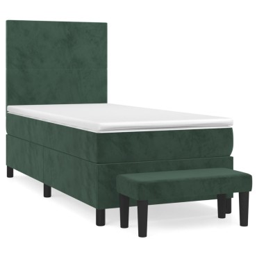 vidaXL Κρεβάτι Boxspring με Στρώμα Σκούρο Πράσινο 90x200 εκ. Βελούδινο