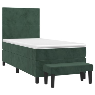 vidaXL Κρεβάτι Boxspring με Στρώμα Σκούρο Πράσινο 90x200 εκ. Βελούδινο
