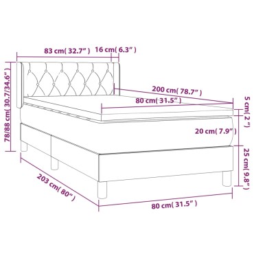 vidaXL Κρεβάτι Boxspring με Στρώμα Σκούρο Καφέ 80x200 εκ. Υφασμάτινο