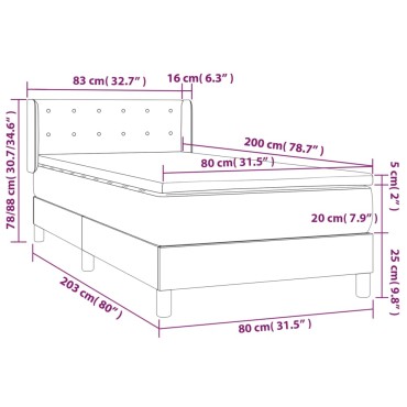 vidaXL Κρεβάτι Boxspring με Στρώμα Σκούρο Καφέ 80x200 εκ. Υφασμάτινο