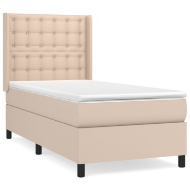 vidaXL Κρεβάτι Boxspring με Στρώμα Καπουτσίνο 90x200εκ.από Συνθ. Δέρμα