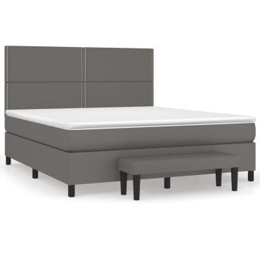 vidaXL Κρεβάτι Boxspring με Στρώμα Γκρι 180x200cm Συνθετικό Δέρμα 1 τεμ. - Διπλό