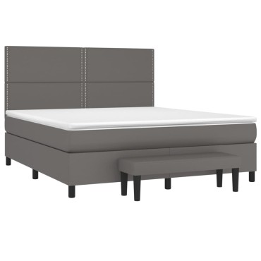 vidaXL Κρεβάτι Boxspring με Στρώμα Γκρι 180x200cm Συνθετικό Δέρμα 1 τεμ. - Διπλό