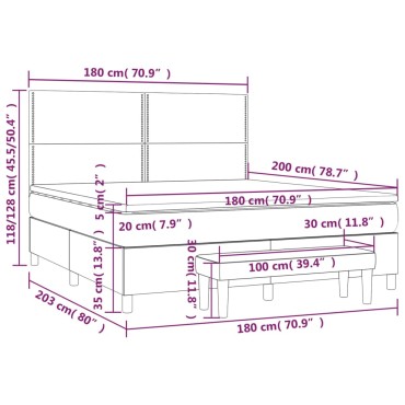 vidaXL Κρεβάτι Boxspring με Στρώμα Γκρι 180x200cm Συνθετικό Δέρμα 1 τεμ. - Διπλό