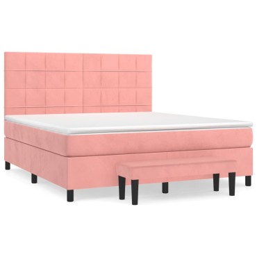 vidaXL Κρεβάτι Boxspring με Στρώμα Ροζ 180x200 εκ. Βελούδινο