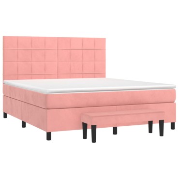 vidaXL Κρεβάτι Boxspring με Στρώμα Ροζ 180x200 εκ. Βελούδινο