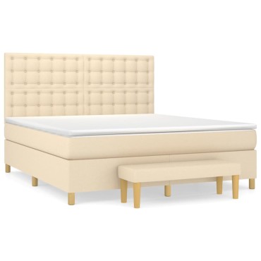 vidaXL Κρεβάτι Boxspring με Στρώμα Κρεμ 180x200cm Υφασμάτινο 1 τεμ. - Διπλό