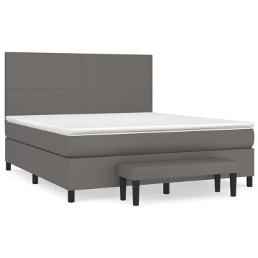 vidaXL Κρεβάτι Boxspring με Στρώμα Γκρι 180x200cm Συνθετικό Δέρμα 1 τεμ. - Διπλό