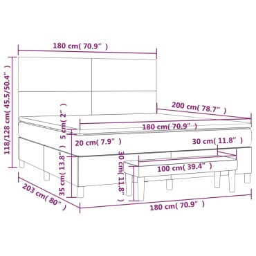 vidaXL Κρεβάτι Boxspring με Στρώμα Γκρι 180x200cm Συνθετικό Δέρμα 1 τεμ. - Διπλό