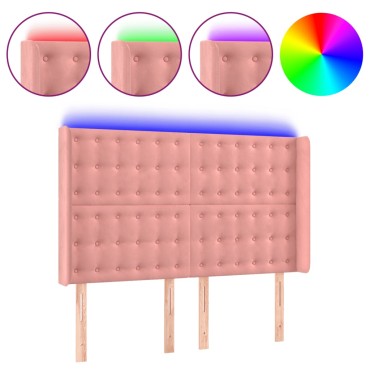 vidaXL Κεφαλάρι Κρεβατιού LED Ροζ 147x16x118/128cm Βελούδινο 1 τεμ.