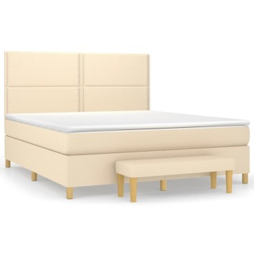 vidaXL Κρεβάτι Boxspring με Στρώμα Κρεμ 160x200cm Υφασμάτινο 1 τεμ. - Διπλό